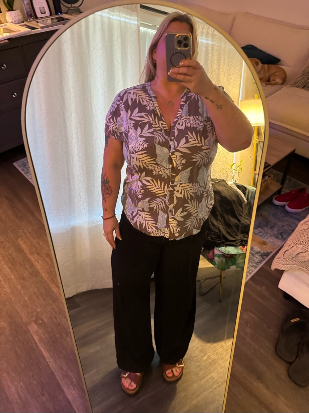 Torrid Button-Front Short Sleeve Floral Top tropical